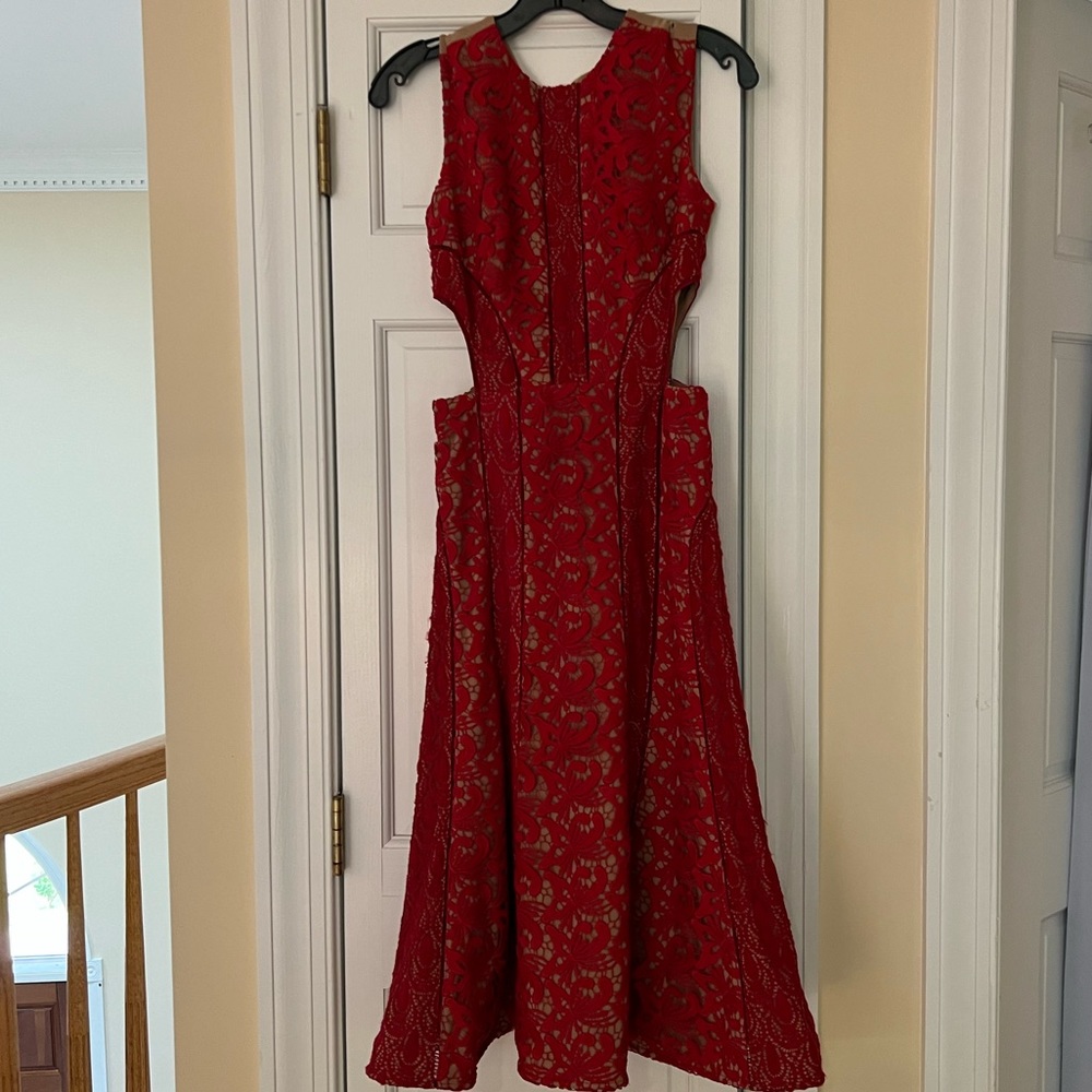 Self-portrait lace cut out dress in red - size US4